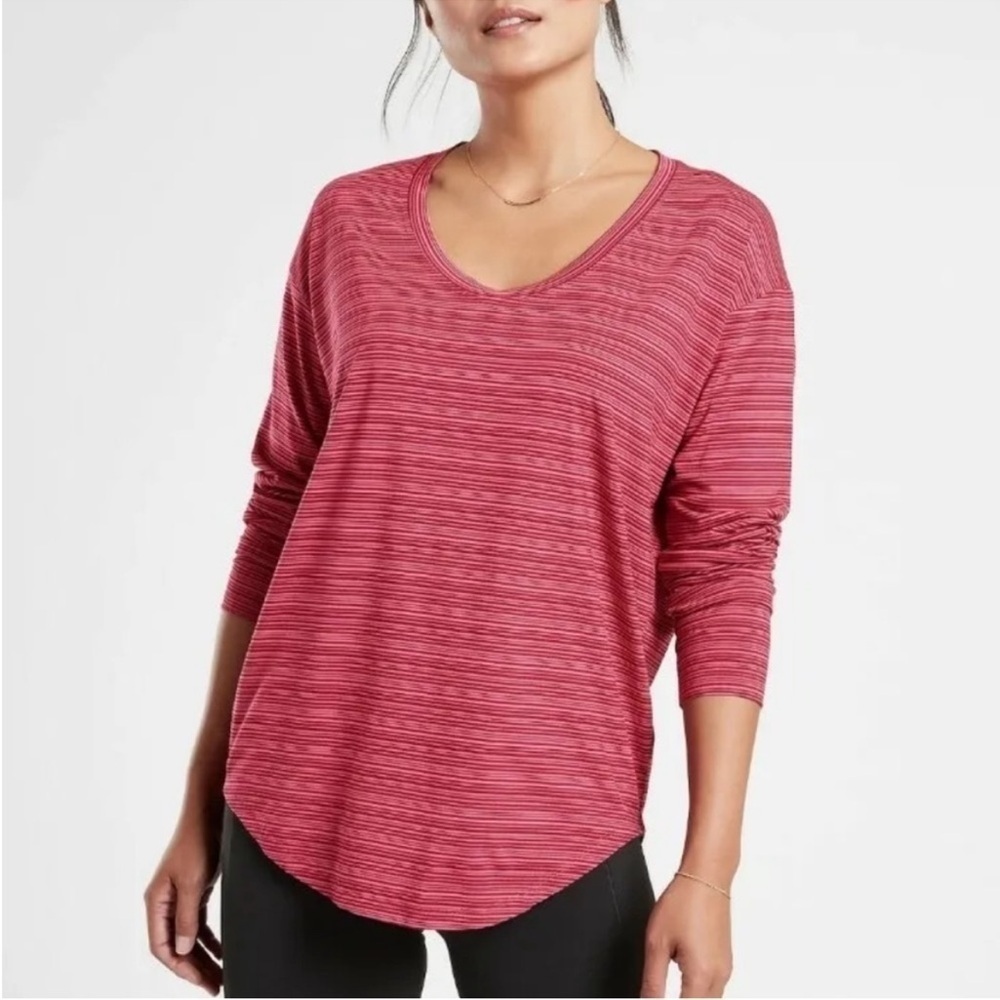 Athleta Cloudlight Stratus Shirt Womens XS Striped Long Sleeve Top Dark Pink